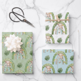 Groen gele aaimboom Regenboogregenboog Baby shower Inpakpapier Vel