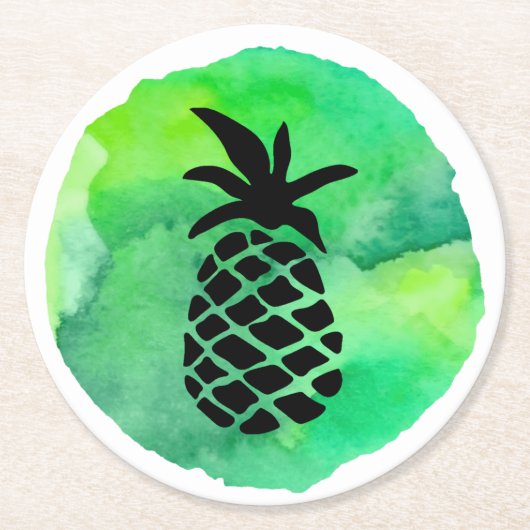 Groen Gele Ananas Ronde Kartonnen Onderzetter (Voorkant)