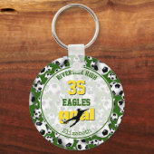 groen - gele blanke school geestesmeisjes voetbal sleutelhanger (Voorkant)