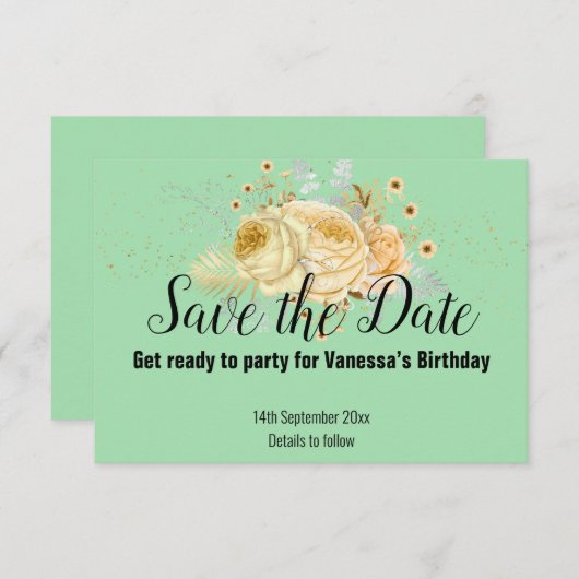 GROEN GELE BLOEMEN SAVE THE DATE RSVP KAART (Voorkant / Achterkant)