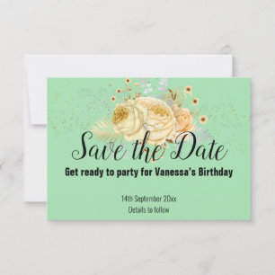 GROEN GELE BLOEMEN SAVE THE DATE RSVP KAART