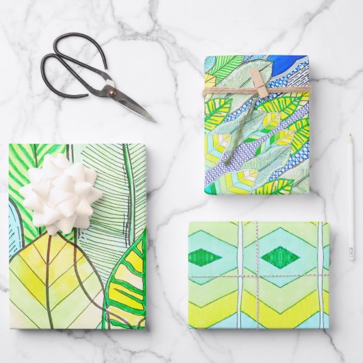 Groen gele kompassen Modern Tropische Boho verlaat Inpakpapier Vel (Voorkant)