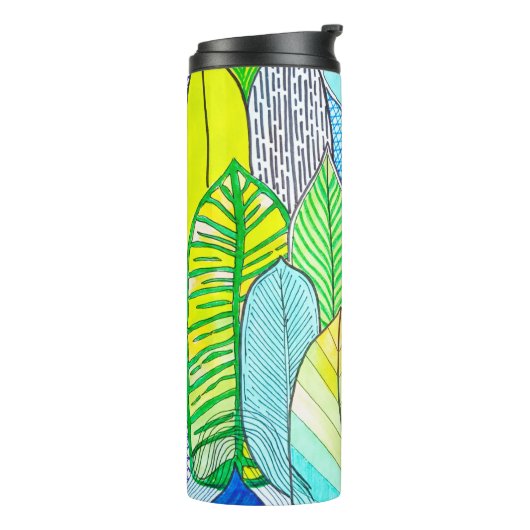 Groen gele kompassen Modern Tropische Boho verlaat Thermosbeker (Gedraaid links)