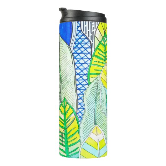 Groen gele kompassen Modern Tropische Boho verlaat Thermosbeker (Geroteerd rechts)