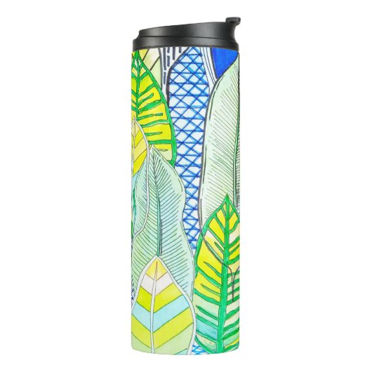 Groen gele kompassen Modern Tropische Boho verlaat Thermosbeker (Gedraaid links)