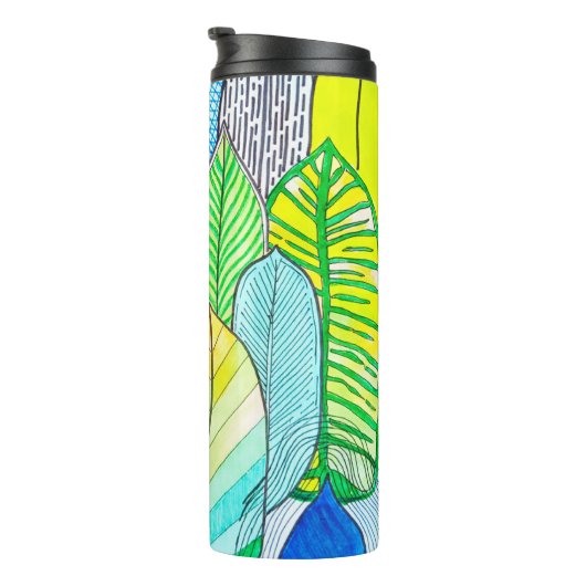 Groen gele kompassen Modern Tropische Boho verlaat Thermosbeker (Geroteerd rechts)