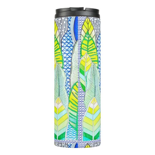 Groen gele kompassen Modern Tropische Boho verlaat Thermosbeker (Achterkant)