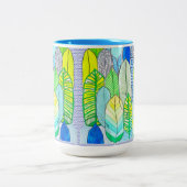 Groen gele kompassen Modern Tropische Boho verlaat Tweekleurige Koffiemok (Center)