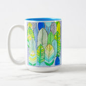 Groen gele kompassen Modern Tropische Boho verlaat Tweekleurige Koffiemok (Links)