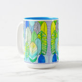 Groen gele kompassen Modern Tropische Boho verlaat Tweekleurige Koffiemok (Voorkant links)