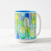 Groen gele kompassen Modern Tropische Boho verlaat Tweekleurige Koffiemok (Voorkant rechts)