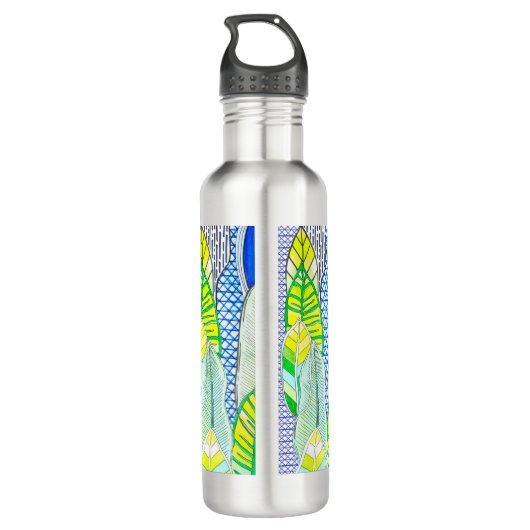 Groen gele kompassen Modern Tropische Boho verlaat Waterfles (Achterkant)