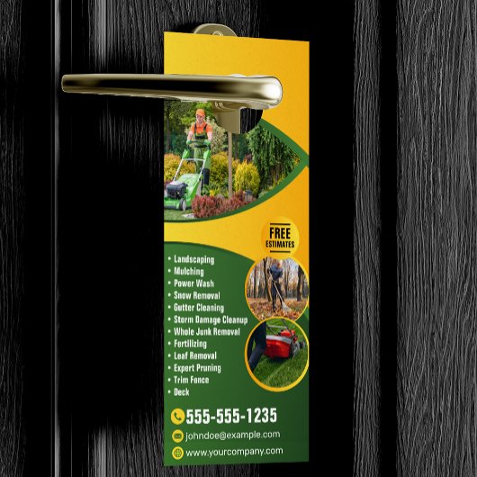 Groen & Gele Lawn Care Landscaping Maaien Deurhanger