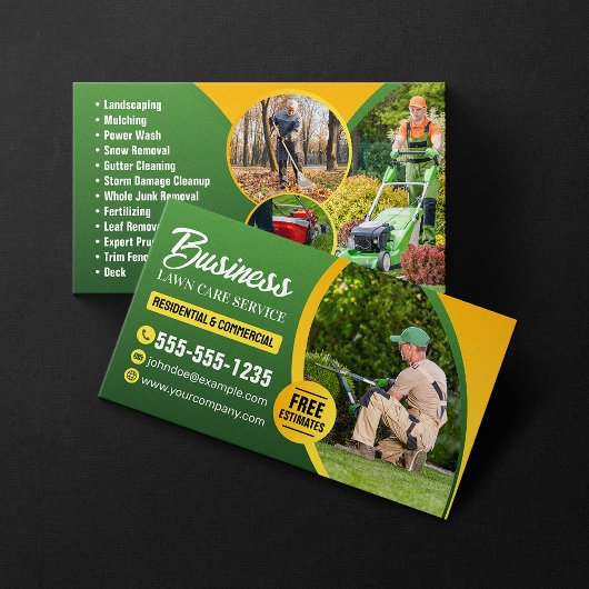 Groen & Gele Lawn Care Landscaping Maaien Visitekaartje