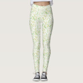Groen gele Natuur Fern Leaf Patroon op wit Leggings (Voorkant)