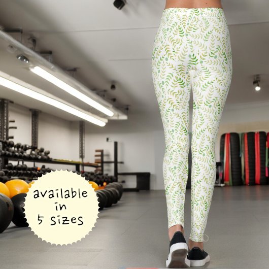 Groen gele Natuur Fern Leaf Patroon op wit Leggings
