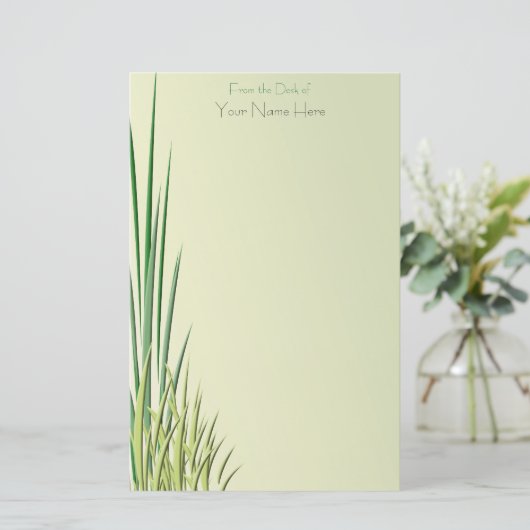 Groen gele Ombre Stalk Grass Border - Eigen naam Briefpapier (Staand voorkant)