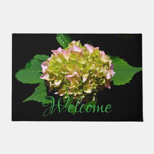 Groen gele roze Hydrangeenroze bloem Deurmat (Voorkant)