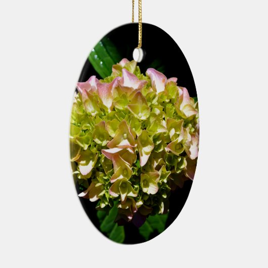 Groen gele roze Hydrangeenroze bloem Keramisch Ornament (Rechts)