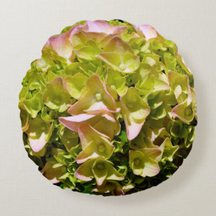 Groen gele roze Hydrangeenroze bloem Rond Kussen