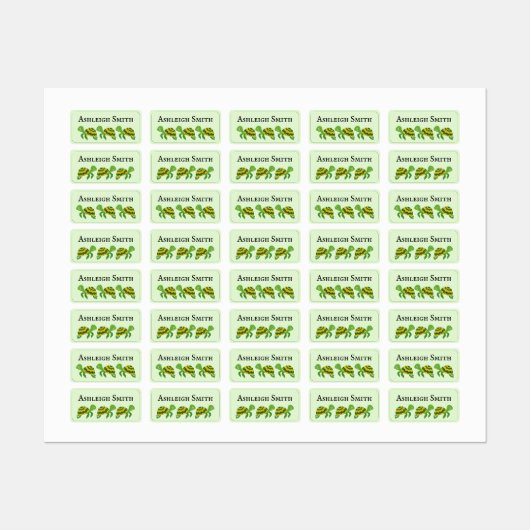 Groen gele schildpadlabels voor kinderen labels (Vel)