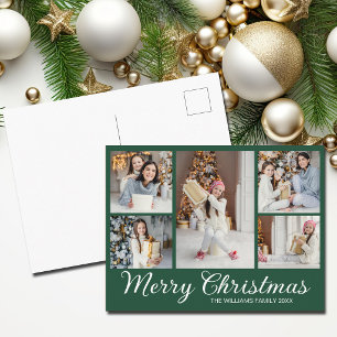Groen Gelukkig Kerstmis Fotocollage Minimalistisch Feestdagenkaart