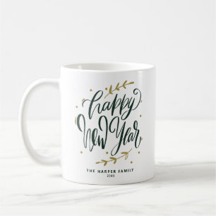 Groen Gelukkig Nieuwjaar Moderne Calligrafie Krans Koffiemok