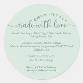 Groen 'Gemaakt met Liefde' Script Ingredienten Bak Ronde Sticker (Voorkant)