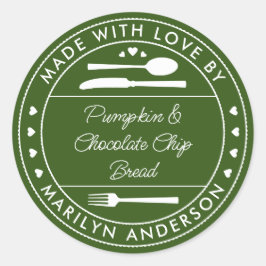Groen 'Gemaakt met Liefde' Voedsel Cadeau Ronde Sticker