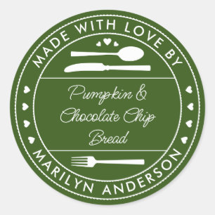 Groen 'Gemaakt met Liefde' Voedsel Cadeau Ronde Sticker