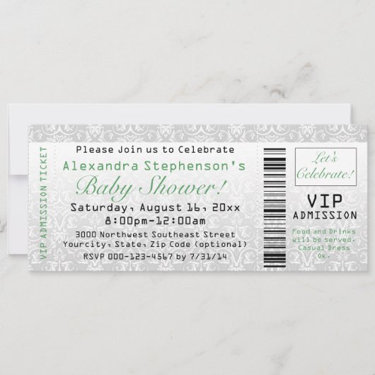 Groen Genderneutraal Baby shower Ticketuitnodiging Kaart (Voorkant)