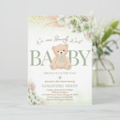 Groen Genderneutraal Beer Boho Baby shower Kaart (Staand voorkant)