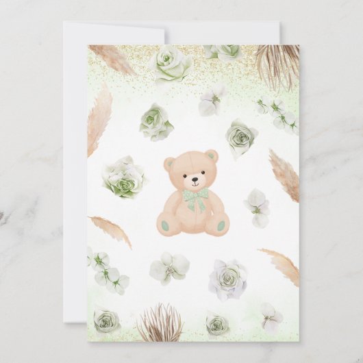 Groen Genderneutraal Beer Boho Baby shower Kaart (Achterkant)