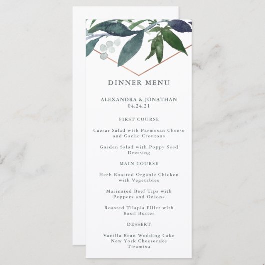 Groen Geo | Roze Gouden Bruiloft Menu (Voorkant / Achterkant)