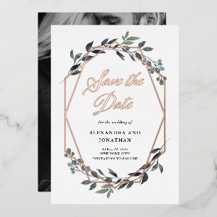 Groen Geo Wit Rose Goud Save The Date Folie Uitnodiging