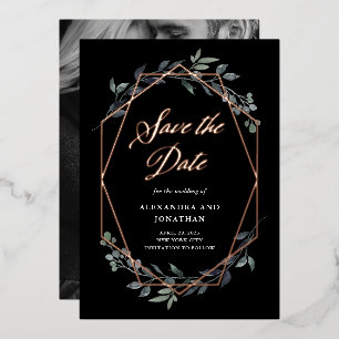 Groen Geo Zwart   Roze Goud Save The Date Folie Uitnodiging