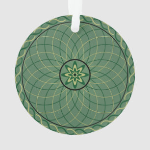 Groen geometrisch bloemmotief in bosgroen ornament