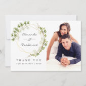 Groen Geometrisch Bruiloft Dank u foto Bedankkaart (Voorkant)
