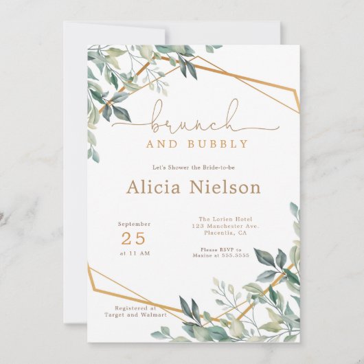 Groen Geometrisch Brunch & Bubbly Vrijgezellenfees Kaart (Voorkant)