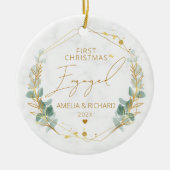 Groen Geometrisch Eerste Kerstmis Betrokken Keramisch Ornament (Voorkant)