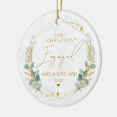 Groen Geometrisch Eerste Kerstmis Betrokken Keramisch Ornament (Links)