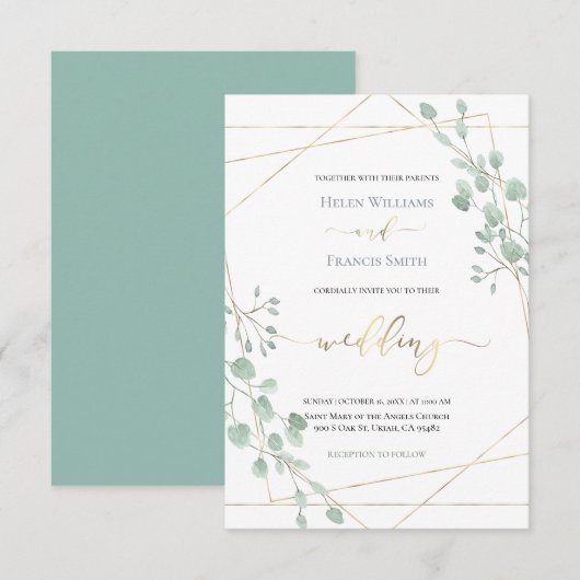 groen geometrisch lijst bruiloft kaart (Voorkant / Achterkant)