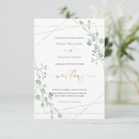 Groen geometrisch lijst bruiloft · kaart (Staand voorkant)