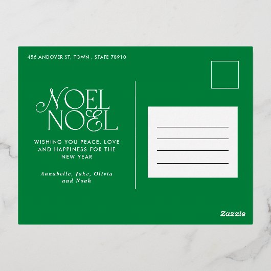 groen geometrisch Noel script elegant modern Folie Feestdagen Briefkaart (Achterkant)