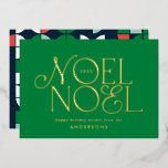 groen geometrisch Noel script elegant modern Folie Feestdagenkaart<br><div class="desc">Een kleurrijk,  helder,  echt folie script,  met een noel kerstgeometrische typografie,  vakantiegericht. Rood,  groen,  blauw en roze kleurweg.</div>