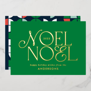 groen geometrisch Noel script elegant modern Folie Feestdagenkaart