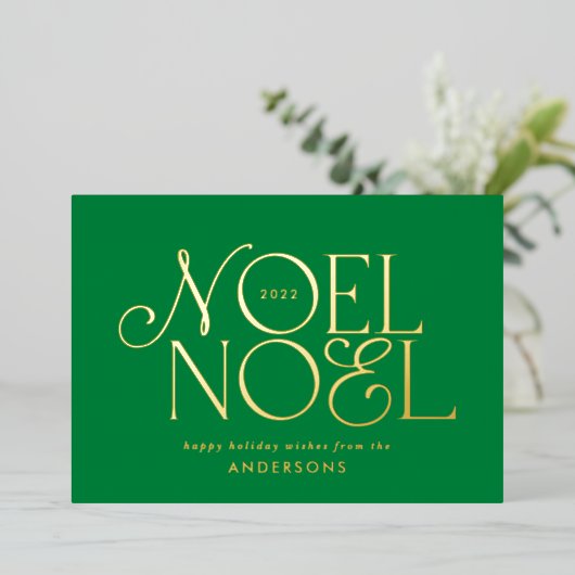groen geometrisch Noel script elegant modern Folie Feestdagenkaart (Staand Voorkant)