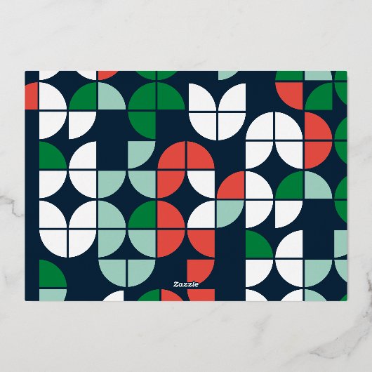 groen geometrisch Noel script elegant modern Folie Feestdagenkaart (Achterkant)