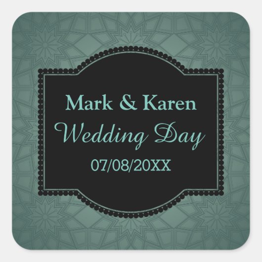 Groen geometrisch patroon Aangepaste tekst bruilof Vierkante Sticker (Voorkant)