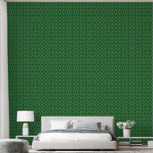 Groen geometrisch patroon behang (Slaapkamer)